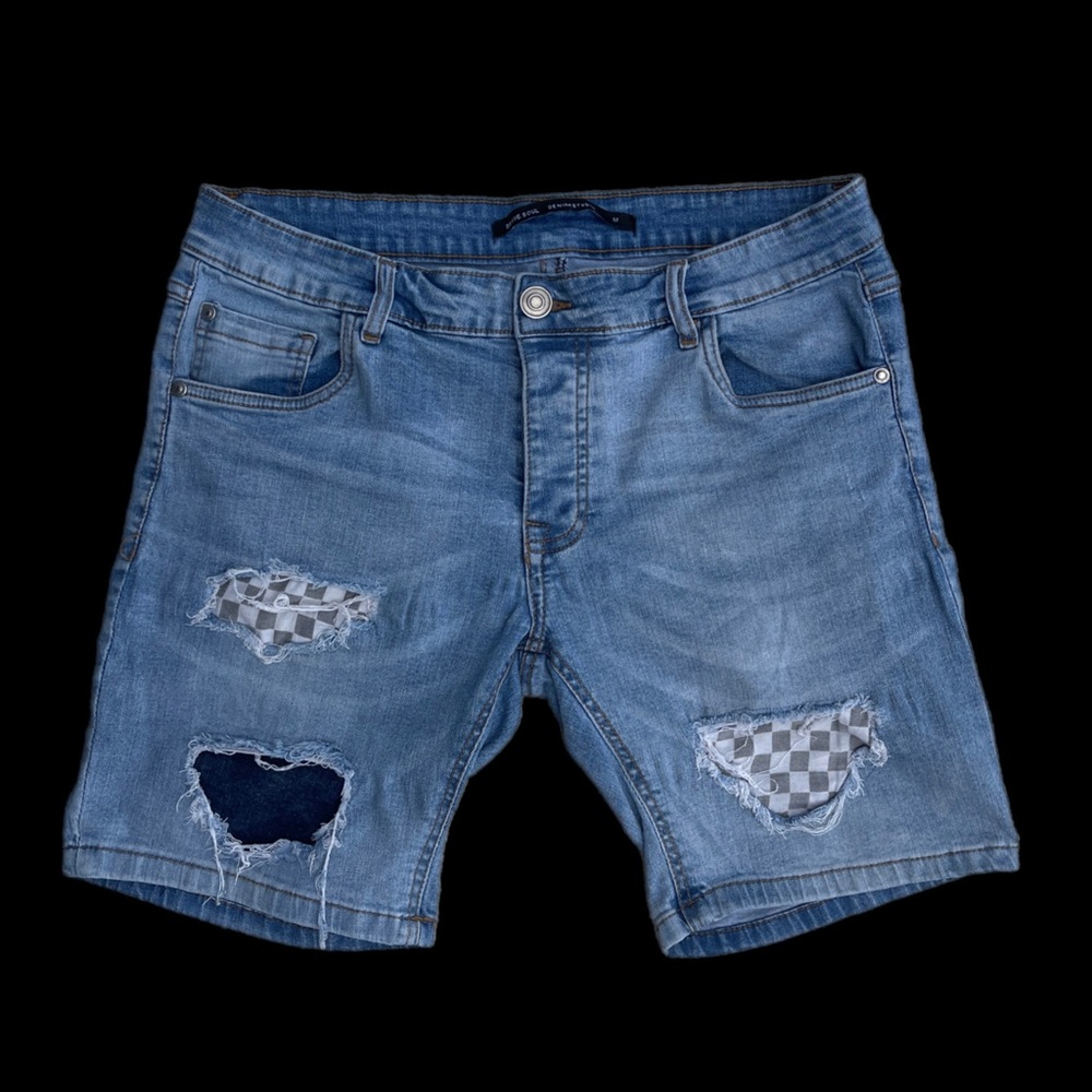 Checkered Jean Shorts